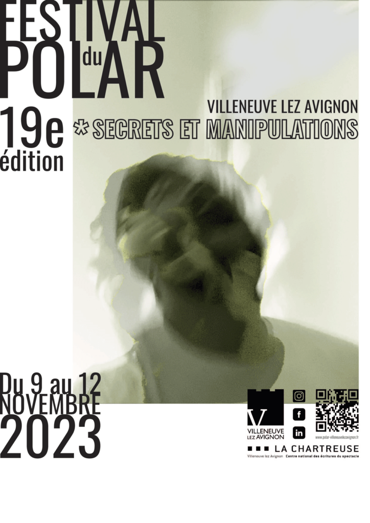 Affiche jaune pour le FESTIVAL DU POLAR, sur le concept MENTALEMENT FLOU, Montage photo et jeu typographique