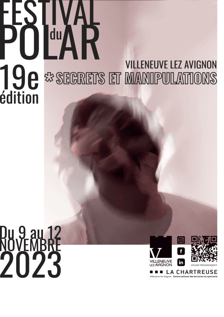 Affiche rouge finale pour le FESTIVAL DU POLAR, sur le concept MENTALEMENT FLOU, Montage photo et jeu typographique